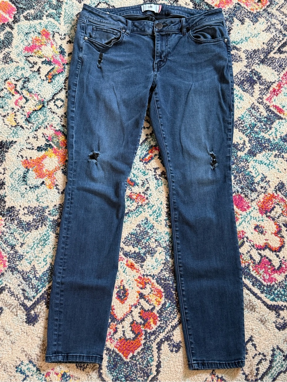 CAbi Dark Blue Skinny Jeans with Knee Distressing